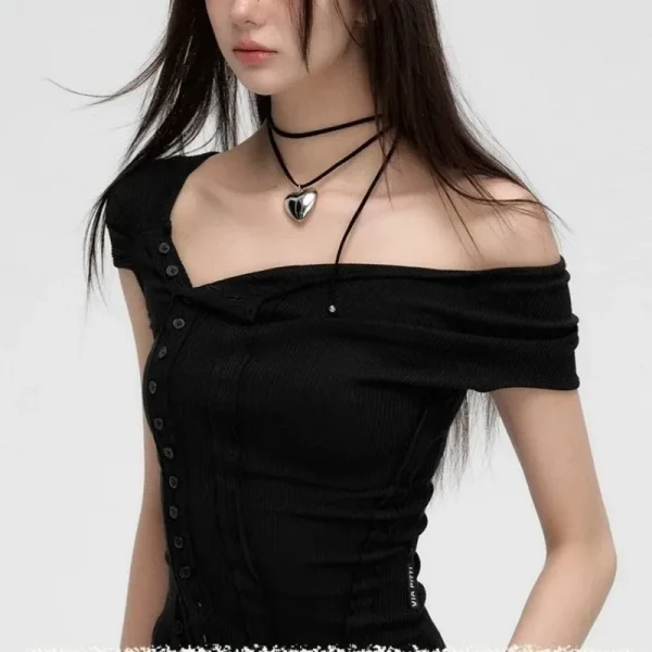 T-shirts Women Slash Neck Short Sleeve Tees Crop Tops Fashion - Image 3