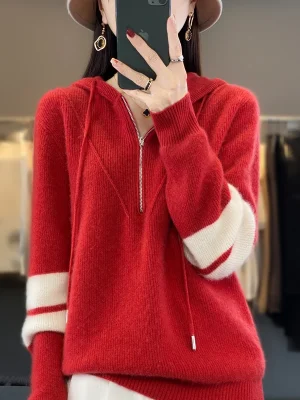 Wool sweater women’s casual color matching fashion knitted