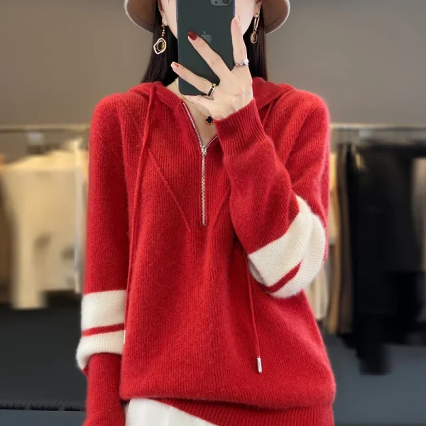 Wool sweater women's casual color matching fashion knitted