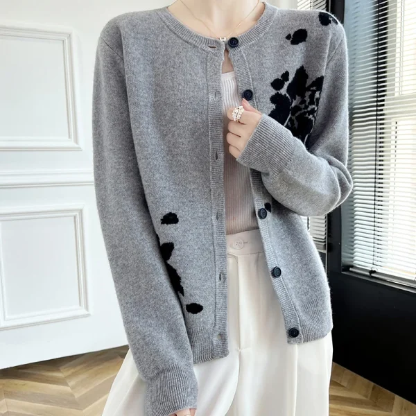 wool cardigan New cashmere sweater women's round neck cardigan - Image 2