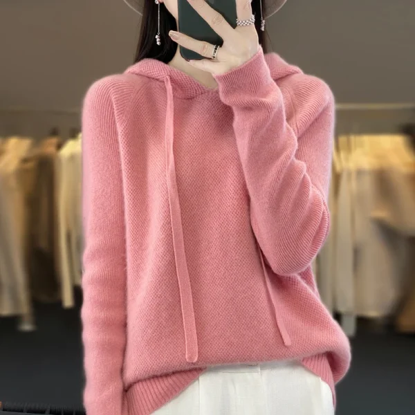 Wool hoodie Fall/winter new cashmere sweater Women's - Image 4