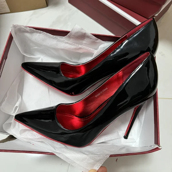 Sexy 12cm Glossy Black Women Red Inside Stilettos Pump Office - Image 7