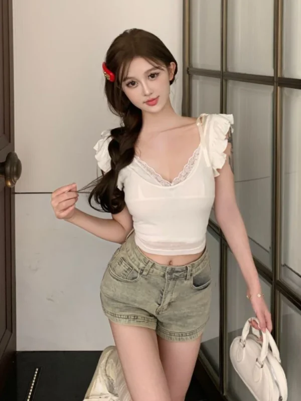 Pure Color Tops Basic Casual Outwear Tees Korean Fashion Clothing Female Chic