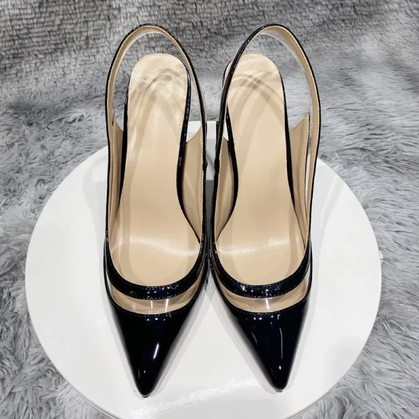 Partchwork Transparent Women Pointy Toe Slingback High Heel Shoes - Image 6