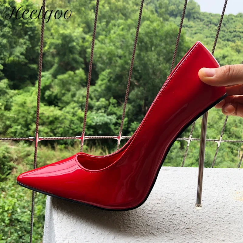 High Heel Women Sexy Red Glossy Patent Slip On Pointed Toe - Image 2