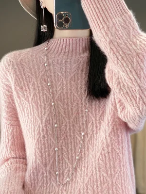 Wool cashmere sweater Women’s semi-turtleneck pullover warm