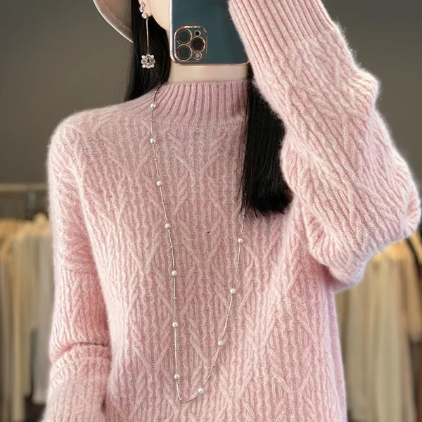 Wool cashmere sweater Women's semi-turtleneck pullover warm