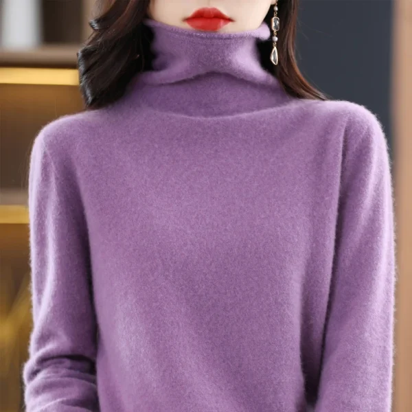 wool sweater women's high-necked pullover cashmere sweater - Image 5