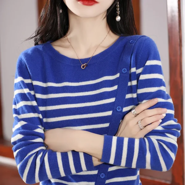 Wool cashmere sweater Women's O-neck pullover warm bottom knit - Image 5