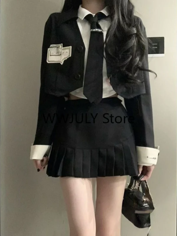 Preppy Style Fashion Suit Black Blazers Cardigan - Image 4