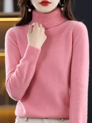 Wool Sweater Woman High Neck Pullover Keep Warm