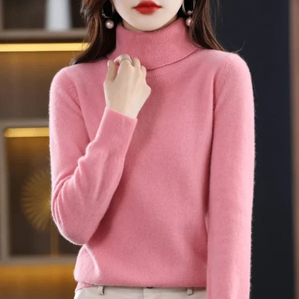 Wool Sweater Woman High Neck Pullover Keep Warm