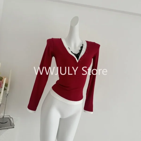 Korean Style Basic Casual Tops Women's High Design V-neck - Image 3