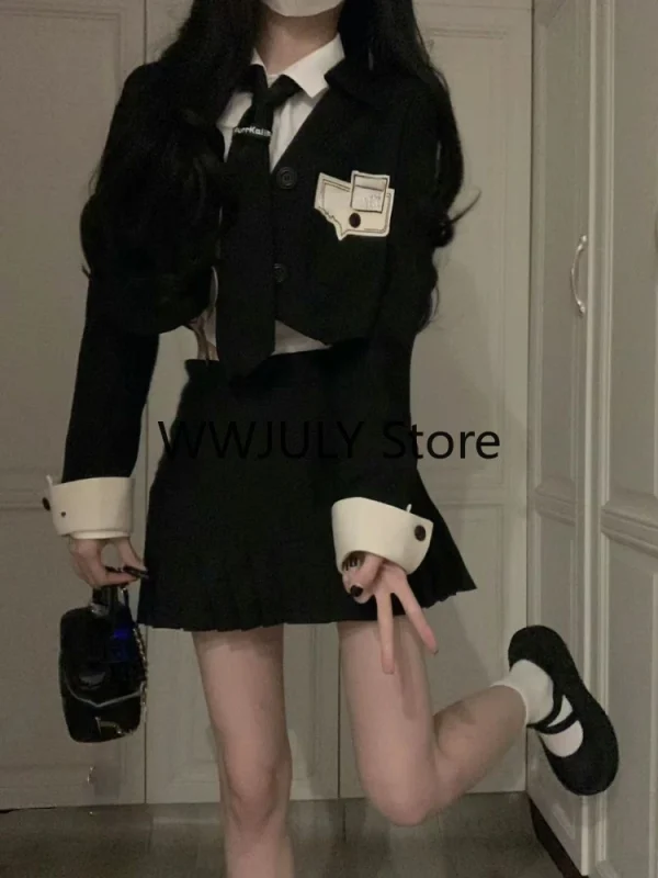 Preppy Style Fashion Suit Black Blazers Cardigan - Image 2