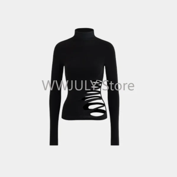 Long Sleeve Black Turtleneck T-shirt Women - Image 5