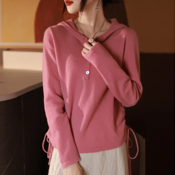 wool new fall/winter cashmere sweater Women's hooded pullover warm - Image 4