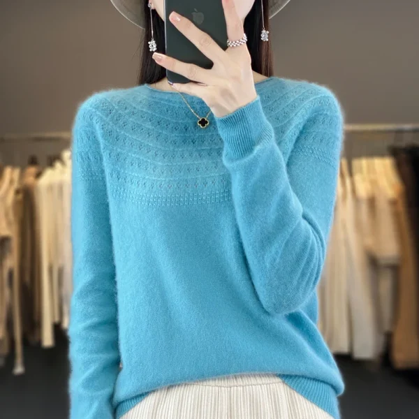 wool cashmere sweater women's O-neck pullover leisure knitted sweater - Image 4