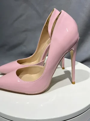 Glossy Pink Women Inside Open Pointy Toe High Heel Shoes