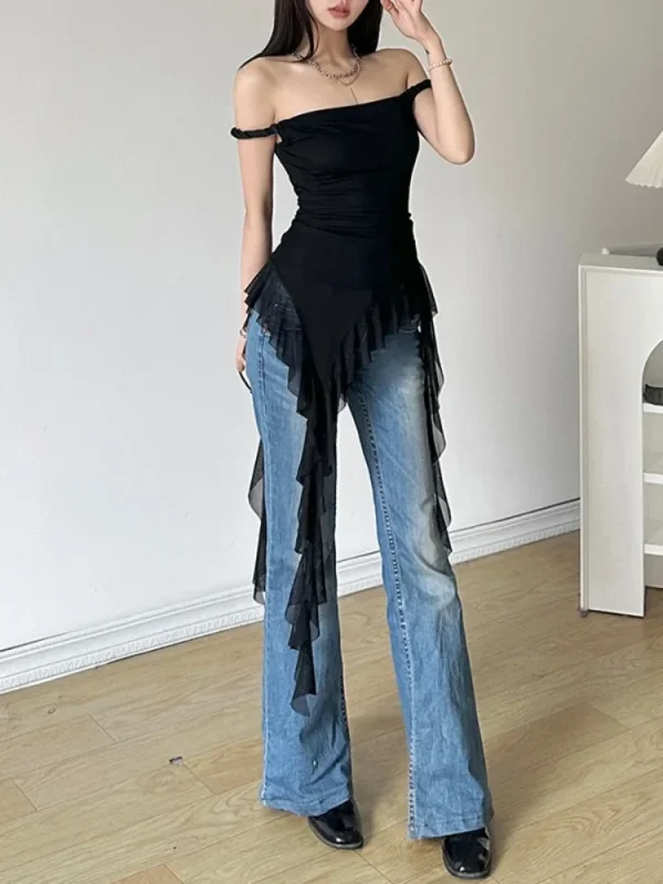 Fairy T-shirts Solid Sleeveless Slim Fit Grunge Tops Women - Image 3