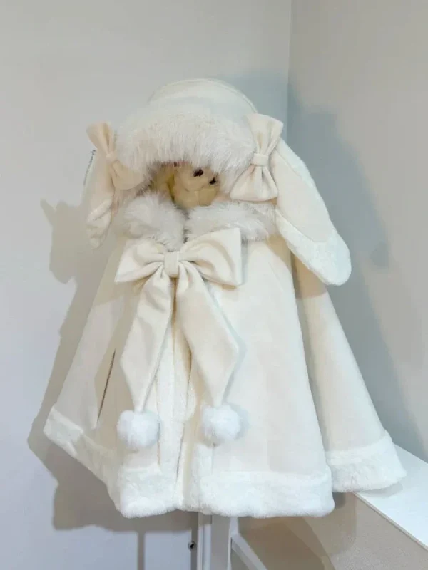 Faux Fur Ear Hooded Coat Kawaii Sweet Bow Jackets - Image 3