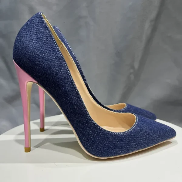 Sexy Denim Blue Women Pointy Toe High Heel Shoes - Image 7