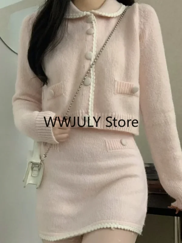 Korean Fashion Knitted Suit Elegant 2 Piece Set Woman Casual Sweater Tops - Image 6