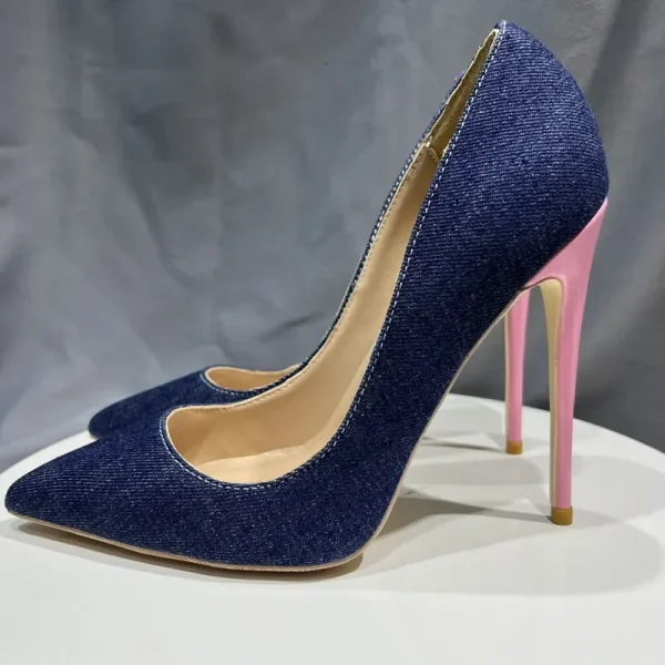 Sexy Denim Blue Women Pointy Toe High Heel Shoes - Image 4