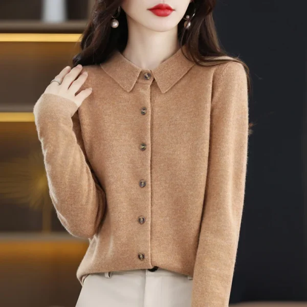 Wool knitted cardigan sweater POLO collar autumn - Image 3