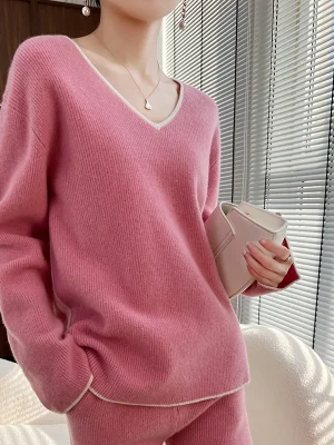 Wool suit women’s V-neck plus large pullover loose sweater