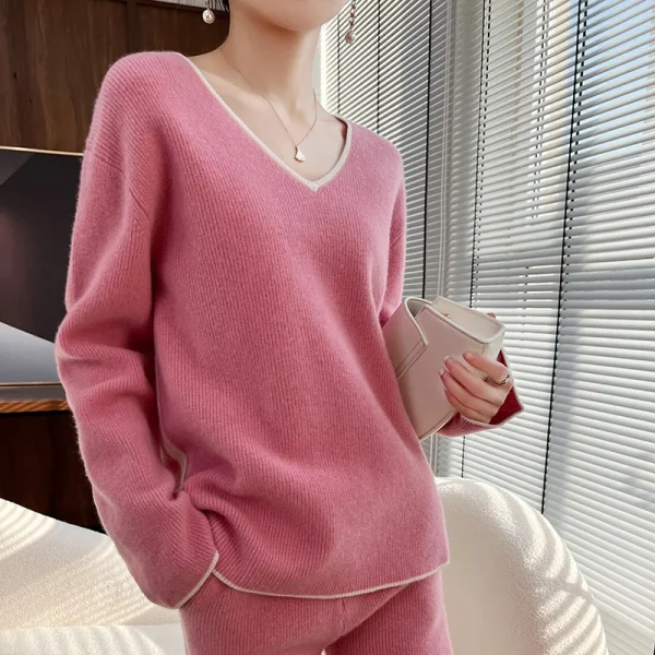 Wool suit women's V-neck plus large pullover loose sweater