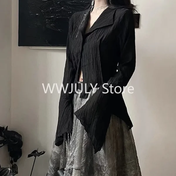 Gothic Black Shirt Yamamoto Style Dark Aesthetic Blouse Women - Image 4