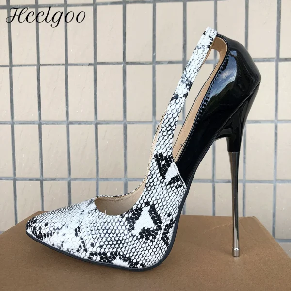 Patchwork White Snakeskin Women Sexy 16cm Super High Metal Heel Shoes - Image 2