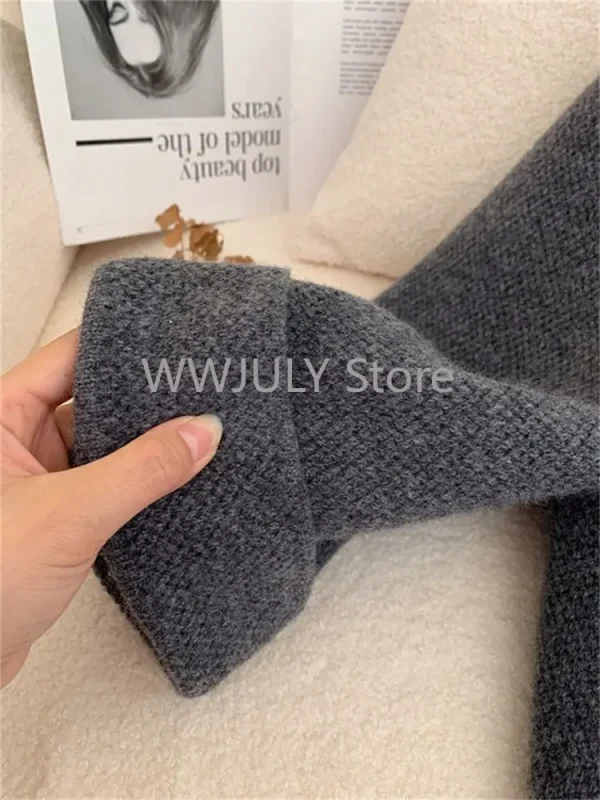 Autumn Winter Grey V-neck Knitted Sweater Women Elegant Fashion - Image 6