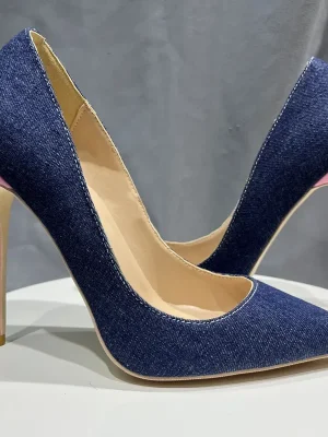 Sexy Denim Blue Women Pointy Toe High Heel Shoes