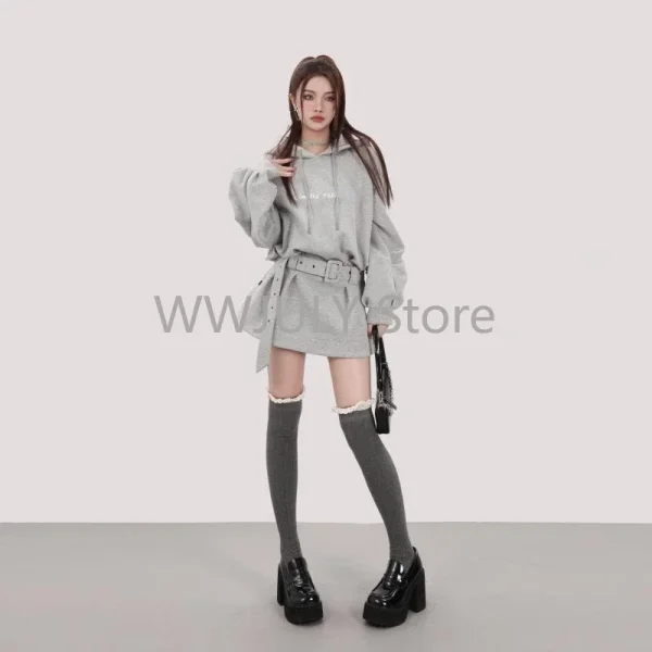 Spicy Girl Streetwear Gray Sweatshirt Hoodies Dress Autumn - Image 2