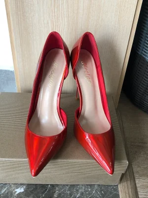 Glossy Red Women Pointy Toe High Heels Wedding Bridal Shoes