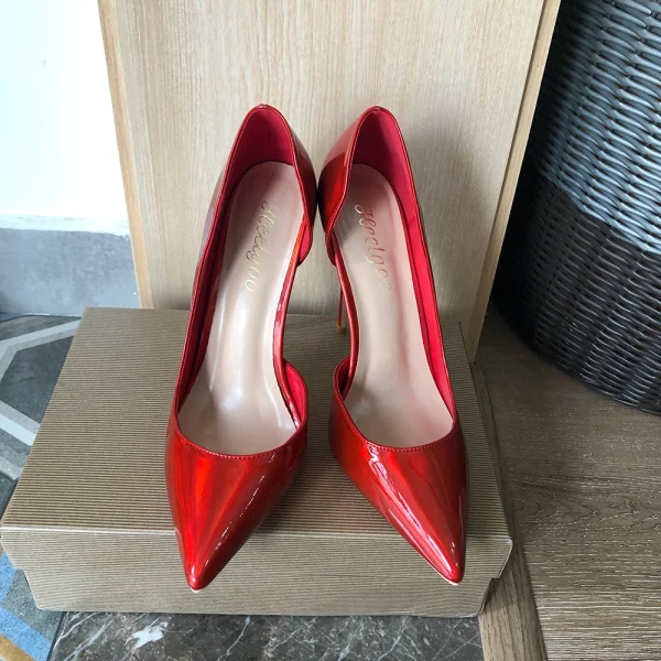 Glossy Red Women Pointy Toe High Heels Wedding Bridal Shoes