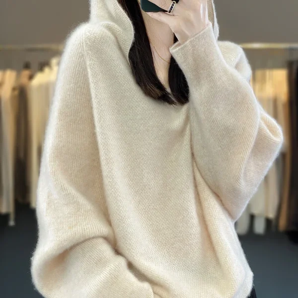 Cashmere sweater in autumn and winter women's hooded collar - Image 3