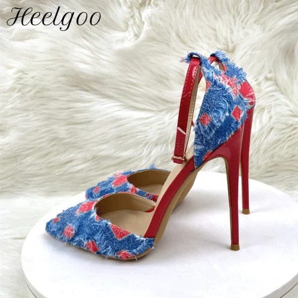 High Heels Denim Design Stilettos Sexy Women Pumps Round toe - Image 2