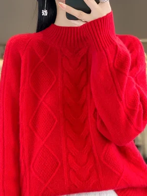 wool cashmere sweater Women’s O-neck pullover warm bottom knit