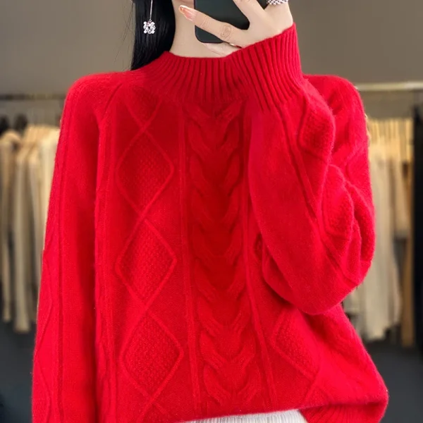 wool cashmere sweater Women's O-neck pullover warm bottom knit