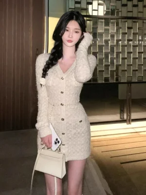 Winter Sexy Bodycon  Mini Dress Woman Chic