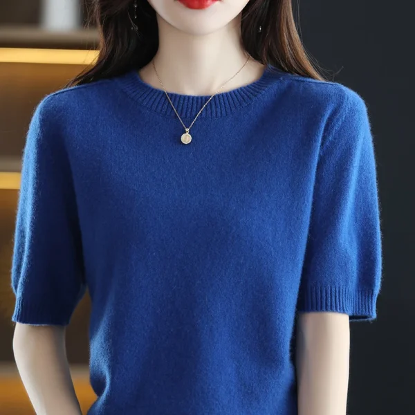 wool T-shirt spring and summer new women's O-neck pullover - Image 2