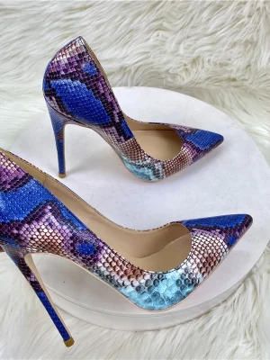 Blue Pink Snakeskin Women Sexy Pointy Toe High Heel Shoes