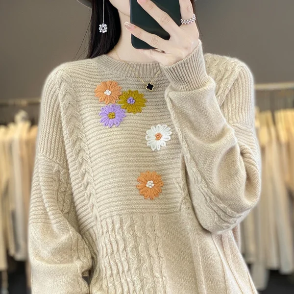 women's O-neck solid color sweater in autumn and winter - Image 5