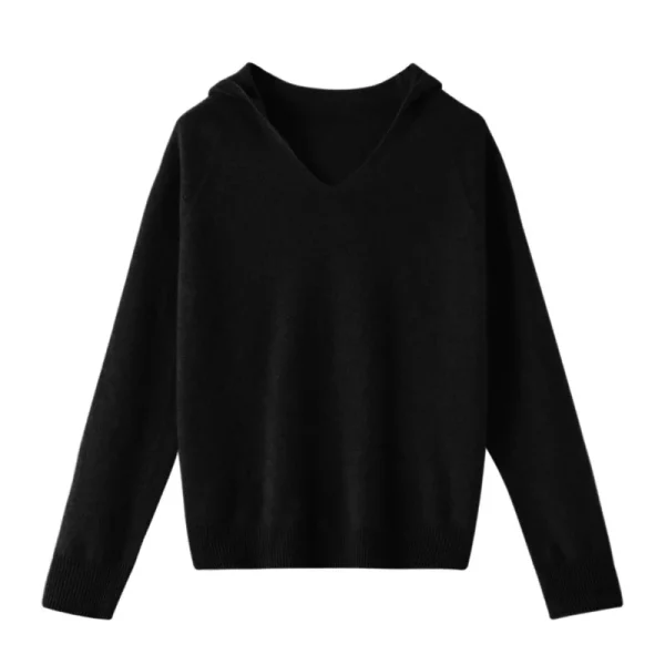 Merino wool fashion V-neck hooded autumn warm jumper top - Image 6