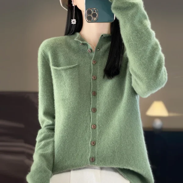 Wool cardigan Cashmere sweater Women's semi-turtleneck cardigan - Image 4