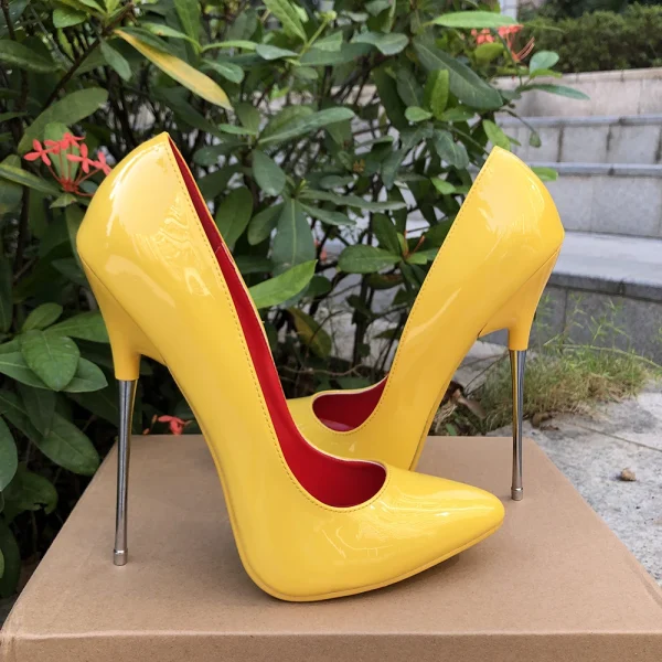 Extreme Metal High Heel Women Yellow Slip On Pointy Toe - Image 4