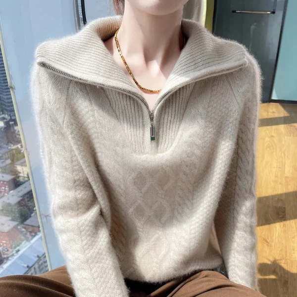 Wool Fall/winter cashmere sweater Women's lapel - Image 5