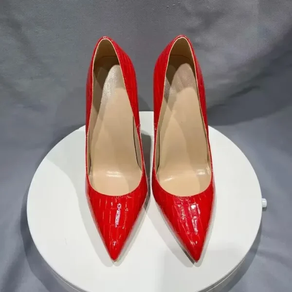 Sexy Hot Red Croc-Effect Women Pointy Toe High Heel Shoes - Image 4